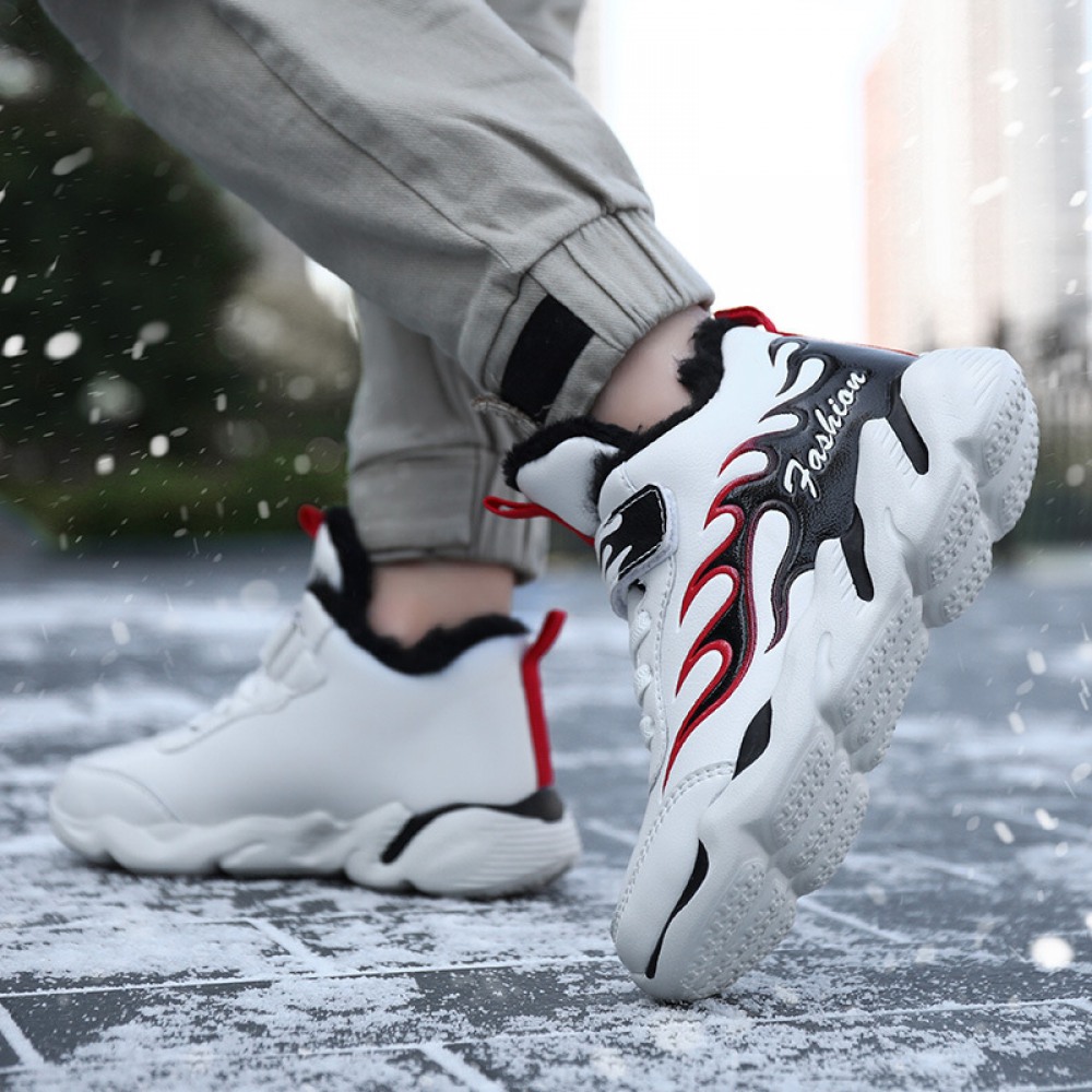 Winter New Children's Big Cotton Shoes Hot Style Plus Wool Warmth Non-Slip Plus Velvet Sneakers