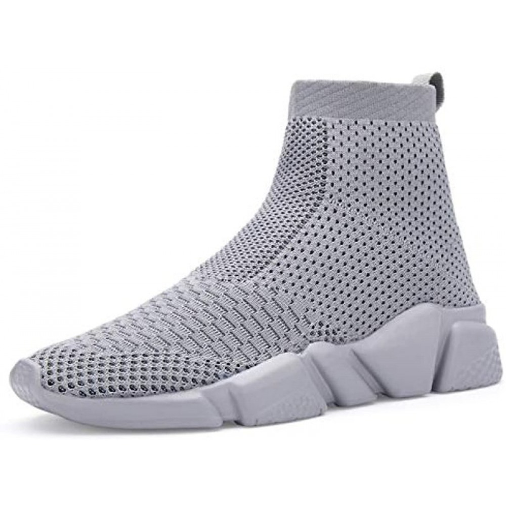 Slip-On Sneakers Breathable Lightweight Athletic Running Shoes High Top All Gray