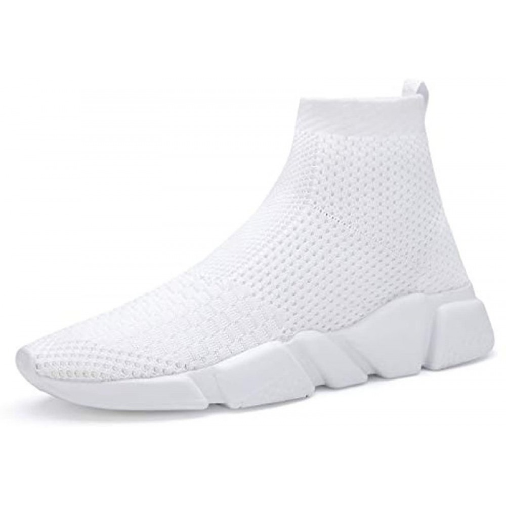 Womens Walking Shoes Slip-On Sneakers Breathable Lightweight Athletic Running Shoes High Top White